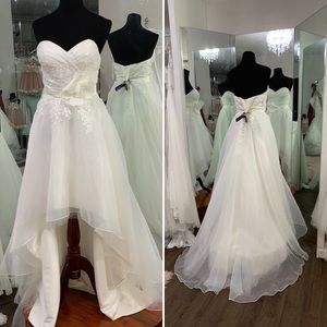 Sweetheart strapless rouched high low wedding gown